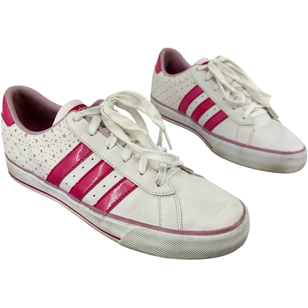 Vintage y2k Women's Leather White Pink Stars Adidas Court Sneaker Shoes 9.5M